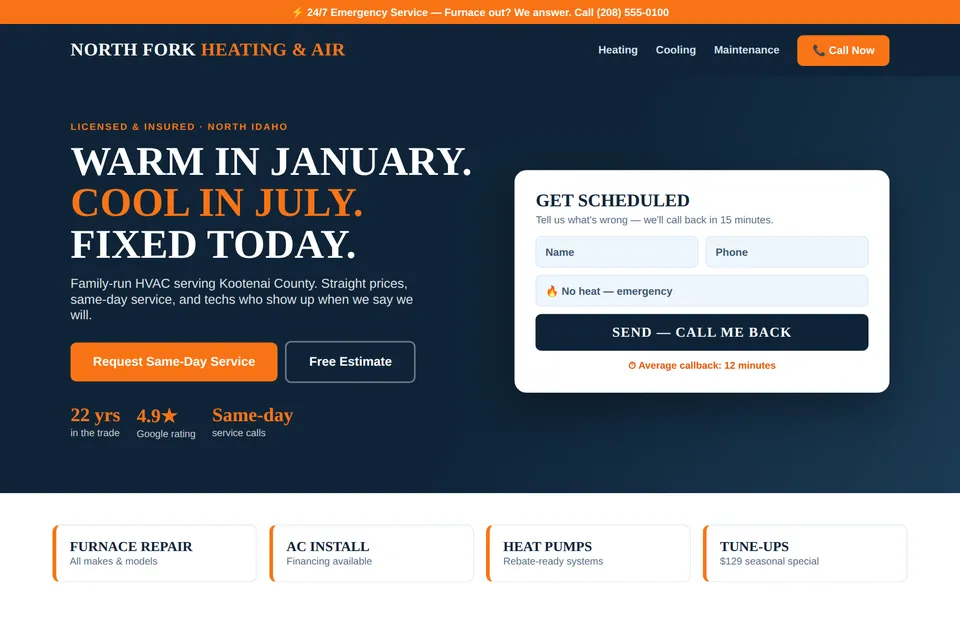 HVAC company website concept
